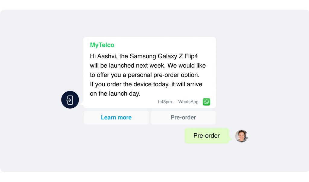 A text message from MyTelco offers an exclusive Black Friday pre-order opportunity for the Samsung Galaxy Z Flip4, launching next week.