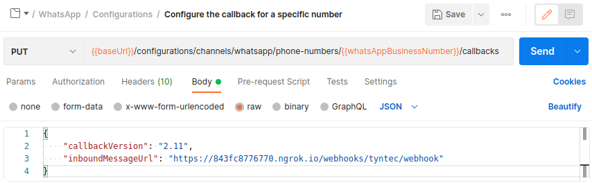 Tell Conversations API where to send your WA messages