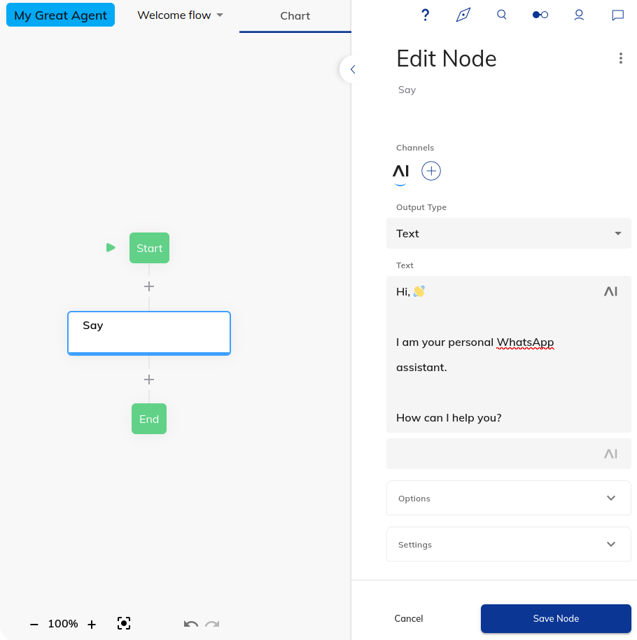 Edit your flow with Say node