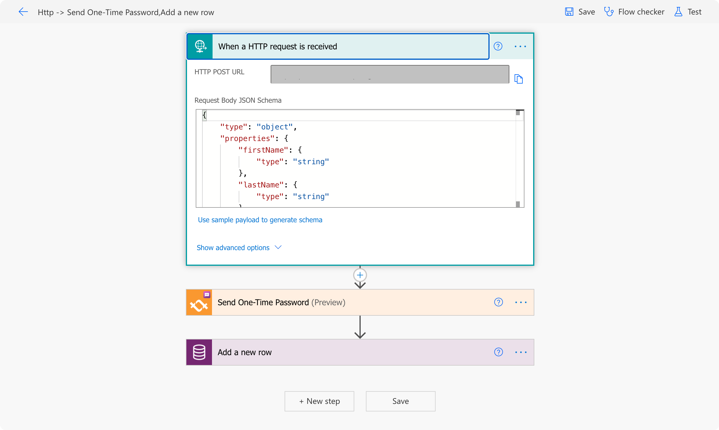 Save your flow and copy the Post URL