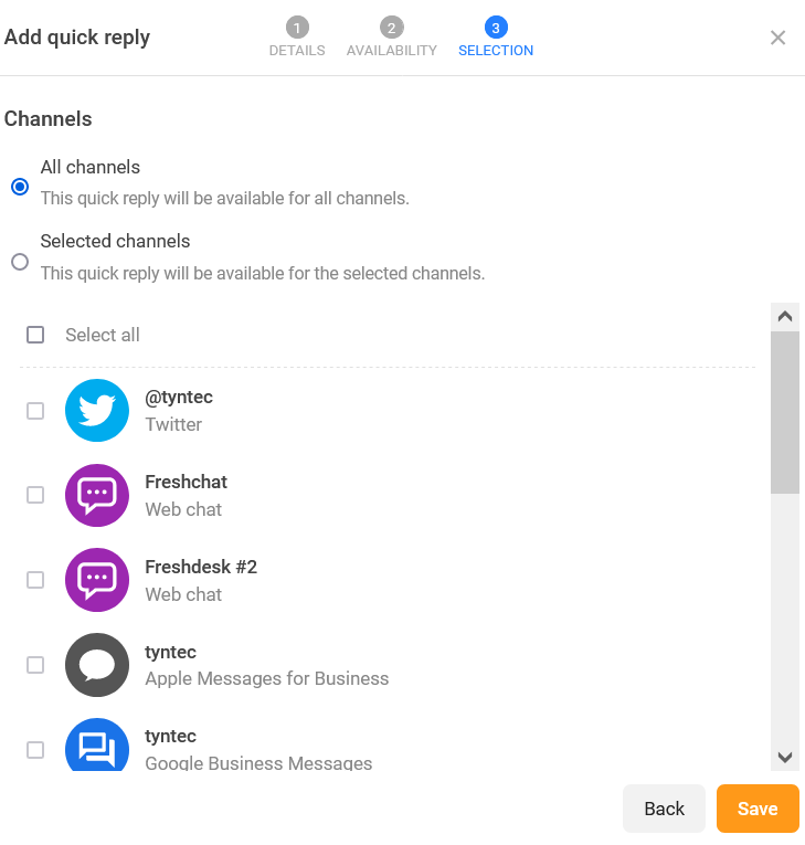 add quick reply channels 2