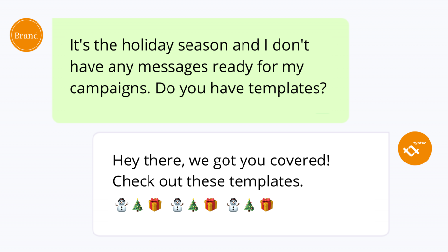 A screenshot of a text message that says it's the holiday season and doesn't have any Christmas messages ready for your templates.