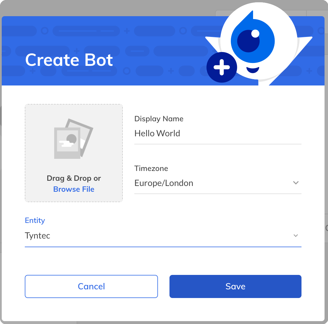 Create bot pop-up