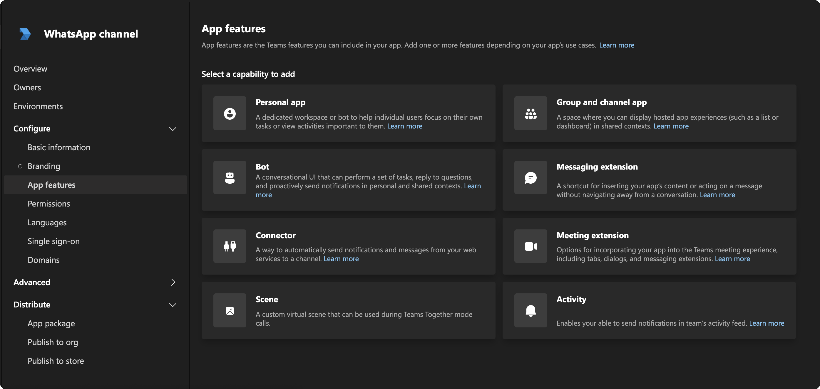 Add your bot in app features