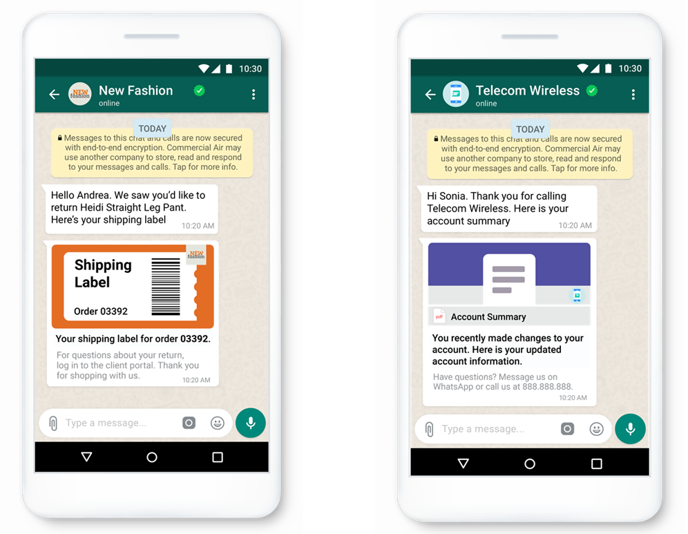 Fashion and Telco Templates for WhatsApp Business solution
