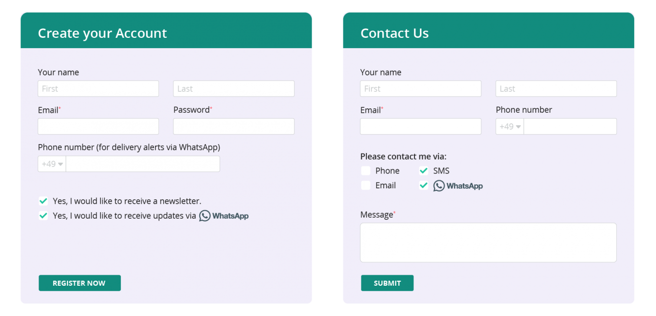 whatsapp opt in registration contact forms