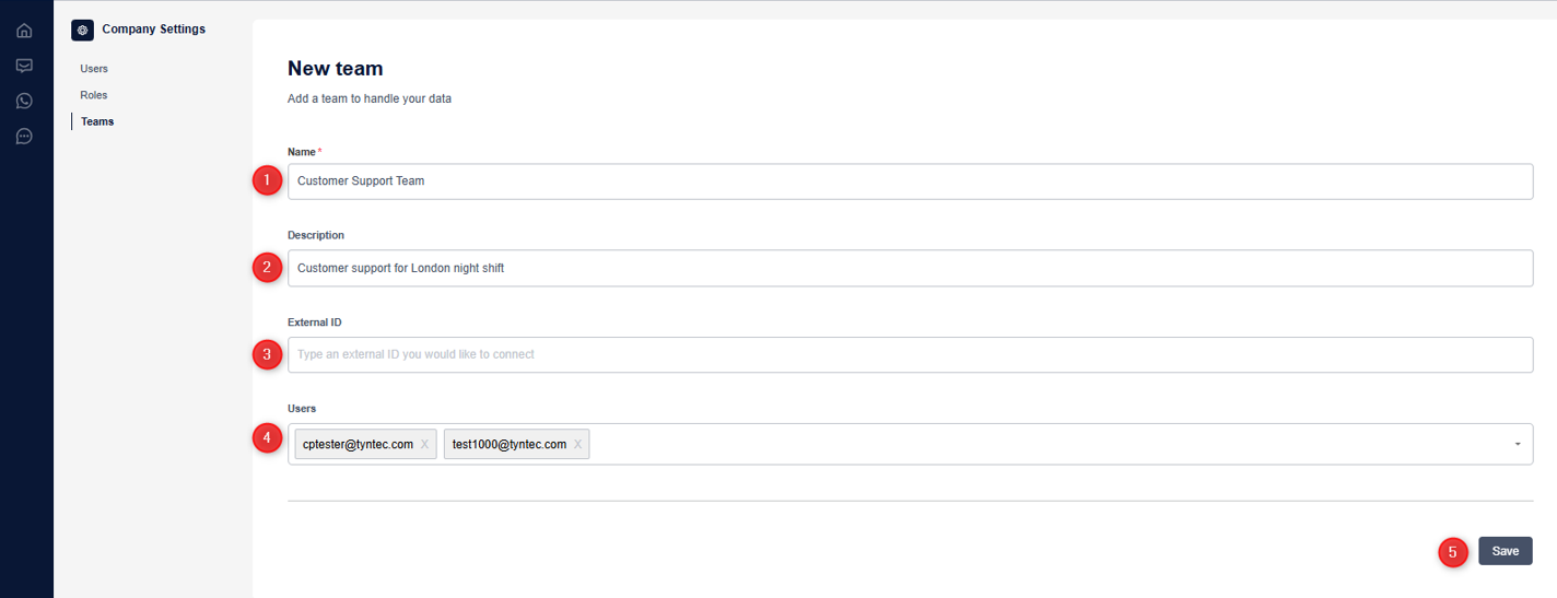 tyntec customer portal create a team 2