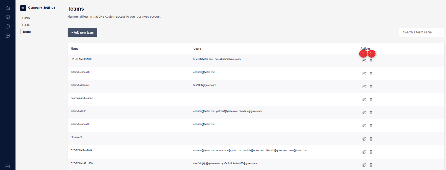 tyntec customer portal create a team 3