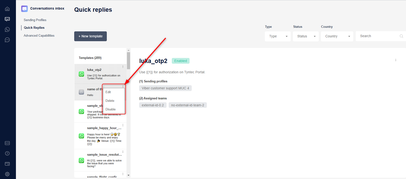 tyntec customer portal quick replies 10