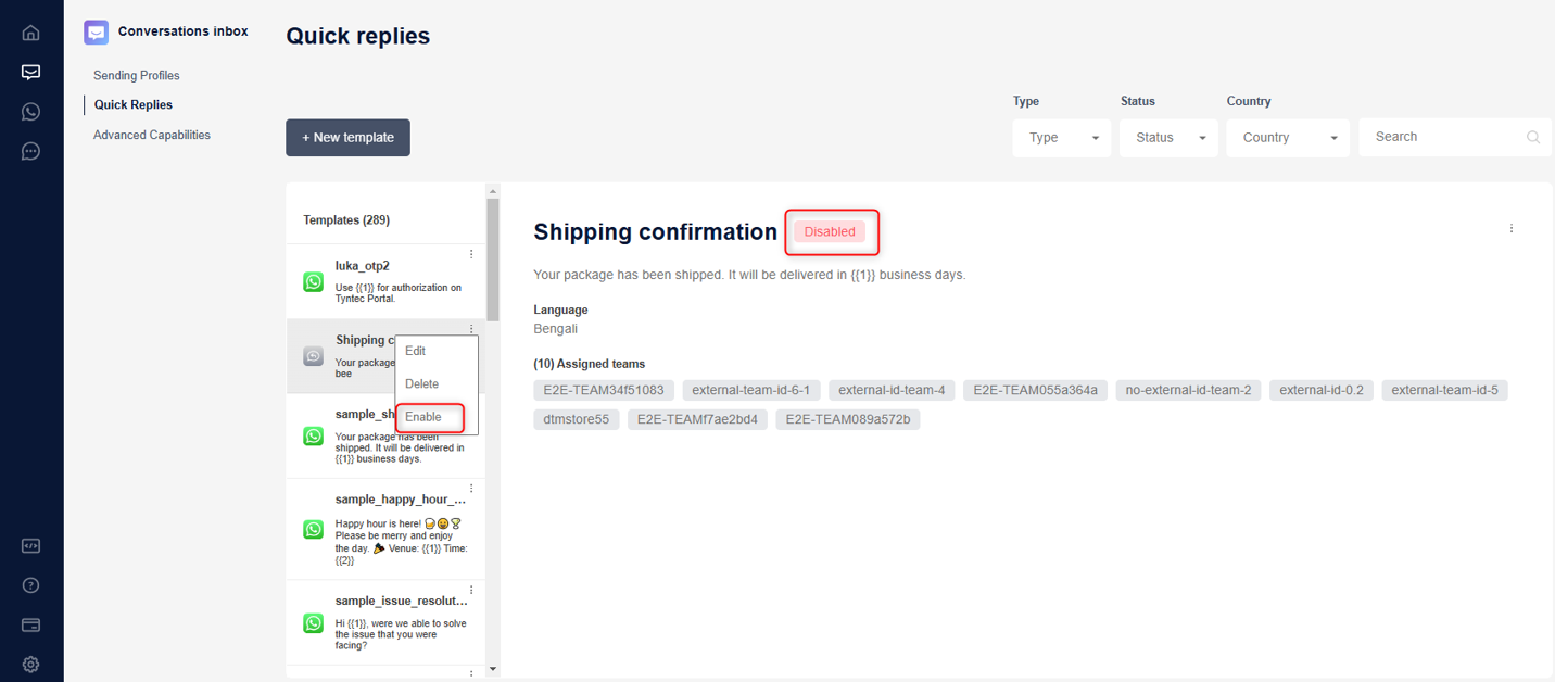 tyntec customer portal quick replies 11