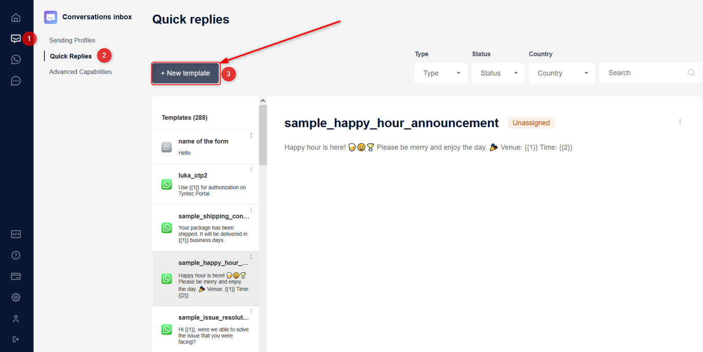 tyntec customer portal quick replies 7