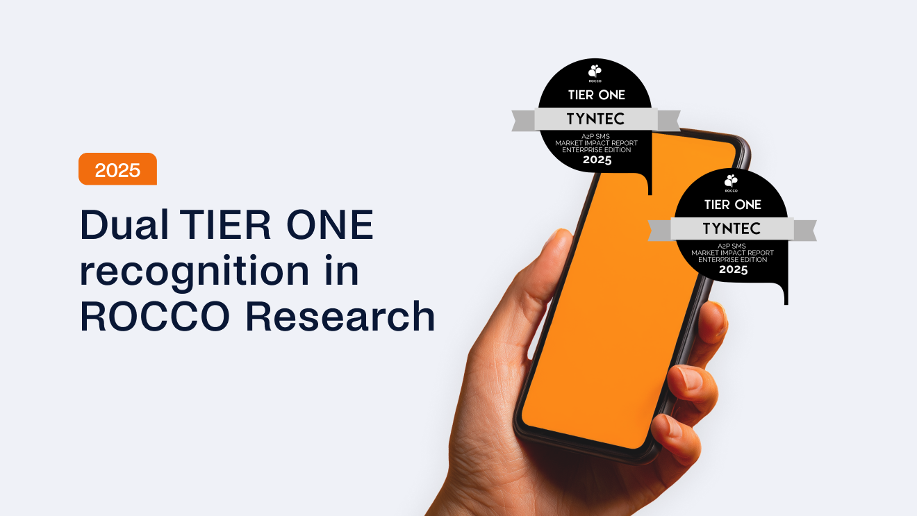 02.Blog Rocco 2025 - Cover tyntec TIER ONE 2025 recognition in ROCCO Research for Operator SMS and Enterprise SMS.